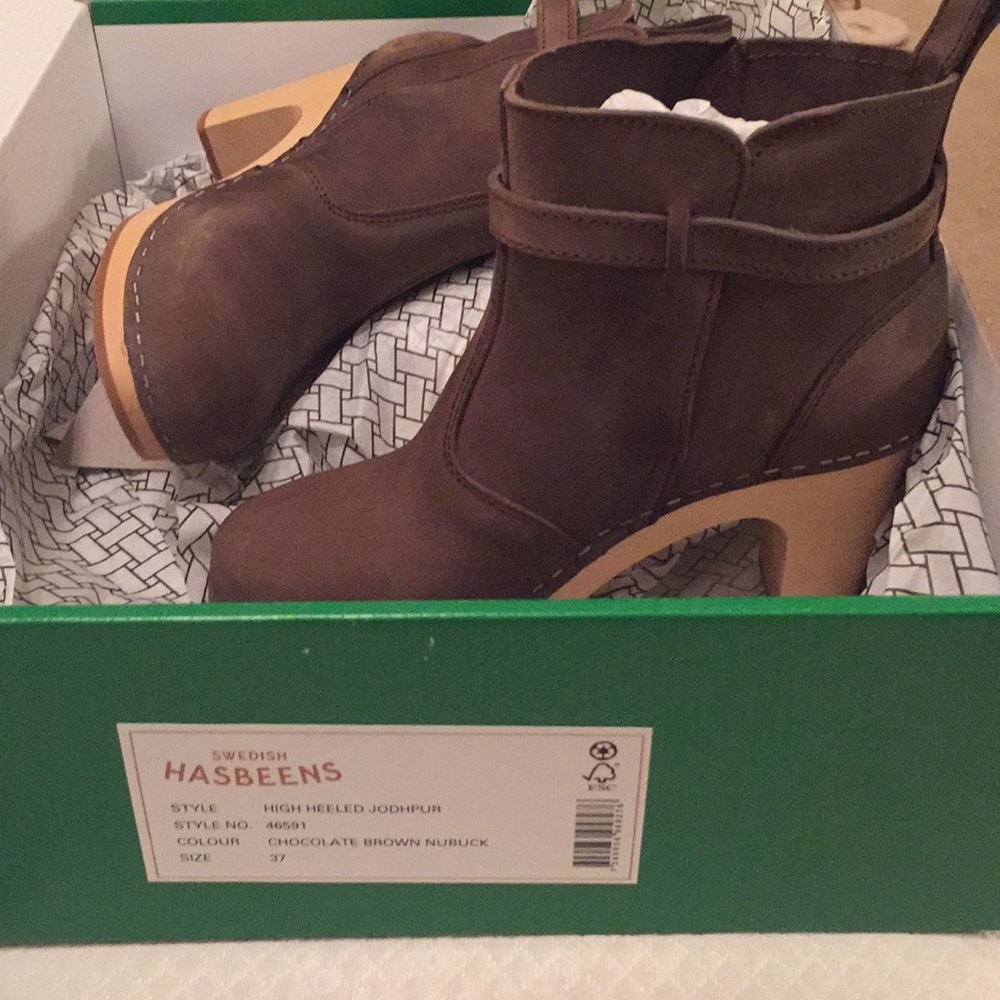 Swedish hasbeens high heel clog boot